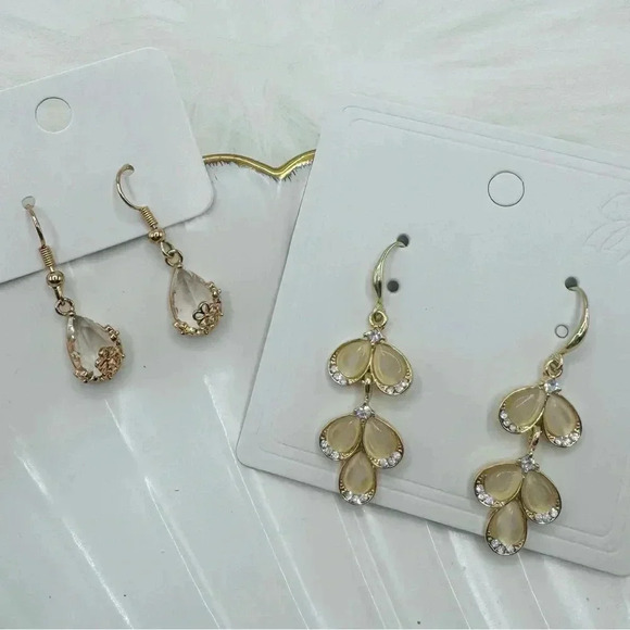 The Hazel Drop and Faux Crystal Water Drop Duo Bundle Earrings - Picture 3 of 5